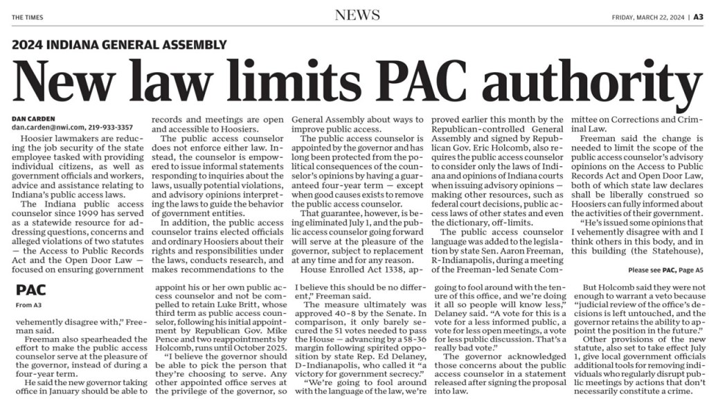 Indiana Public Access Counselor-&nbsp;HB1338