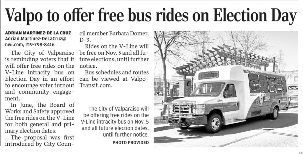 Valpo offers free V-line bus rides on Election Day