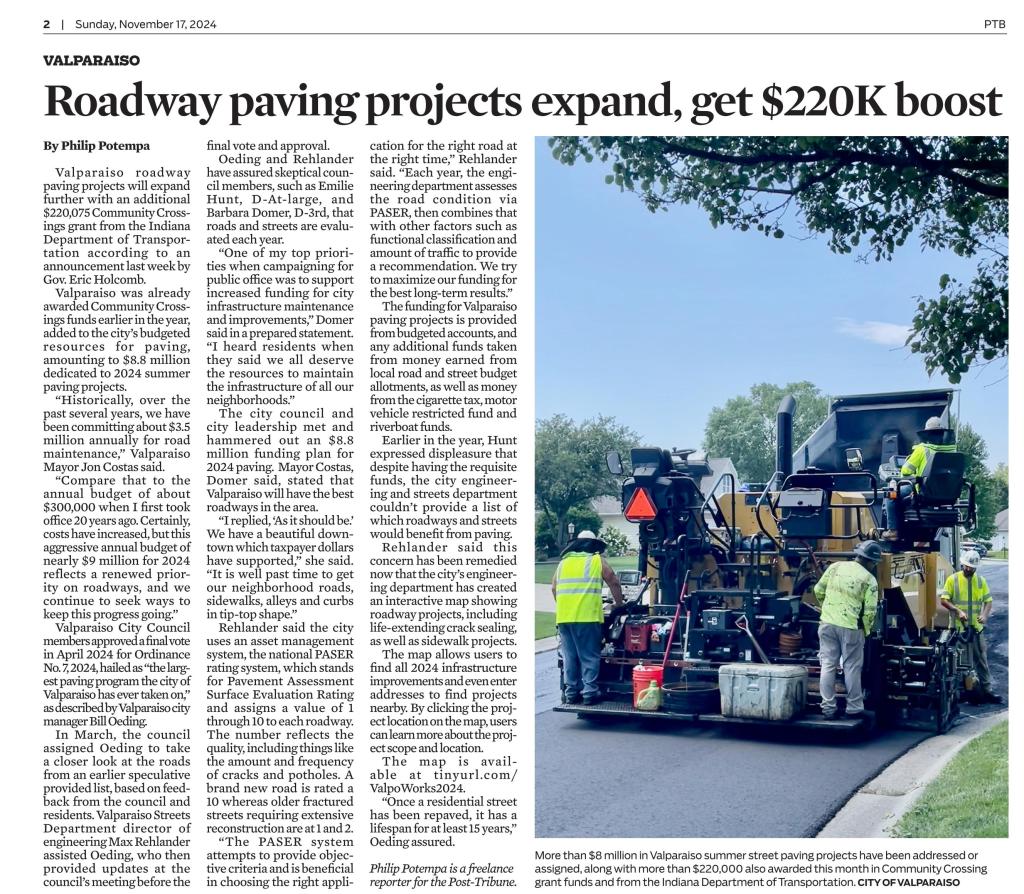 2024 Valparaiso Paving&nbsp;Update